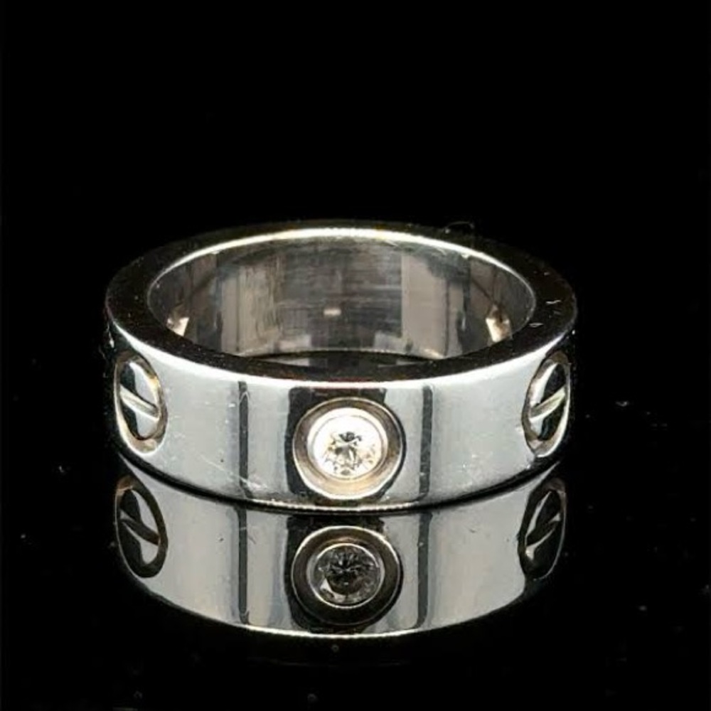 18K White Gold 3 Diamond 3 Screw Love  Luxury Fashion Ring No Fade Engraved